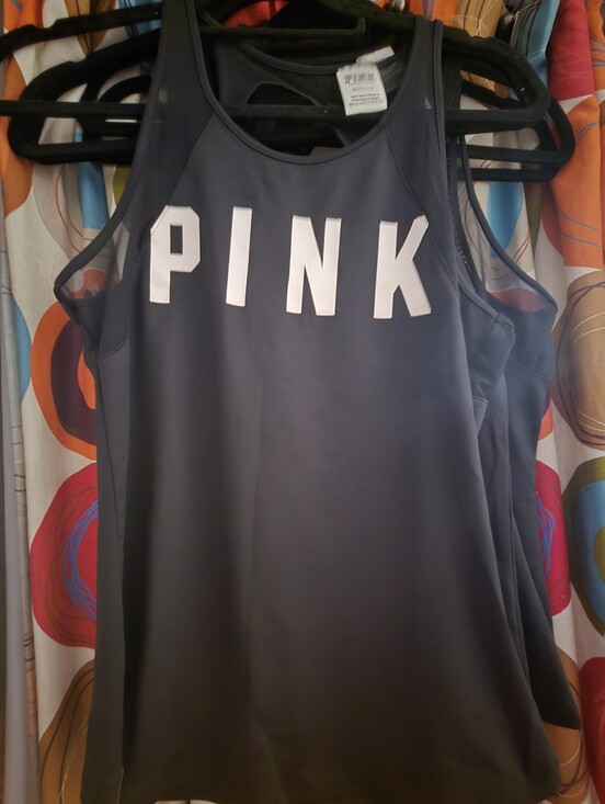 PINK Victoria's Secret Tops - PINK Victoria's Secret Women’s Black Racerback Tank with Pink Logo